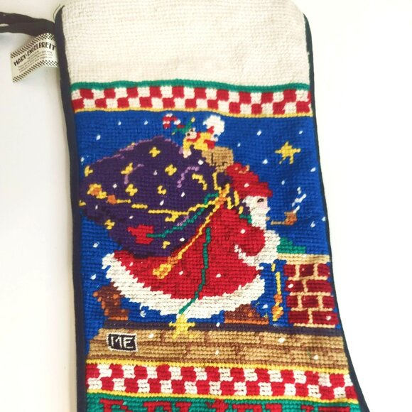 Mary Engelbreit Hand-Stitched Needlepoint Christmas Stocking Santa Vintage - Picture 3 of 6